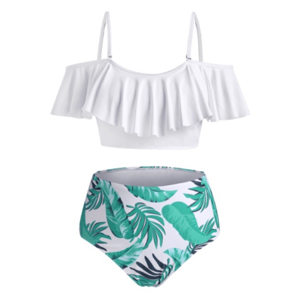 ZAFUL Tropical Leaf Flounce Overlay Tankini - 2XL